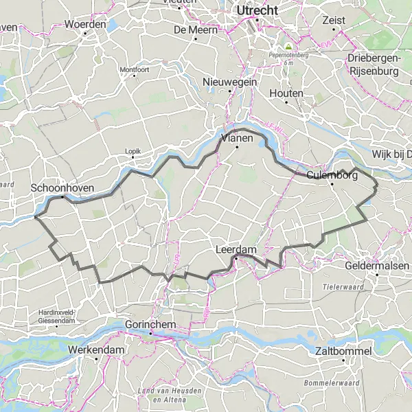 Map miniature of "River and Countryside Loop" cycling inspiration in Gelderland, Netherlands. Generated by Tarmacs.app cycling route planner