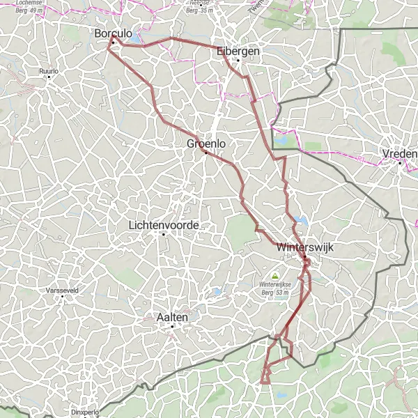 Map miniature of "Gravel Escape towards Winterswijk" cycling inspiration in Gelderland, Netherlands. Generated by Tarmacs.app cycling route planner