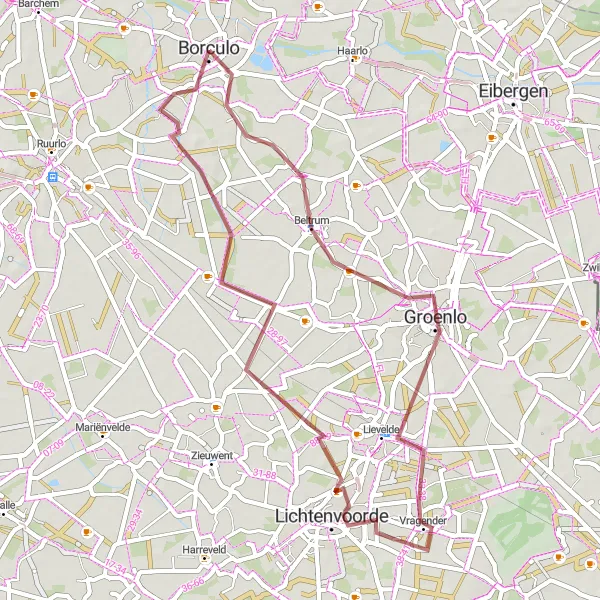 Map miniature of "Scenic Gravel Ride around Groenlo" cycling inspiration in Gelderland, Netherlands. Generated by Tarmacs.app cycling route planner