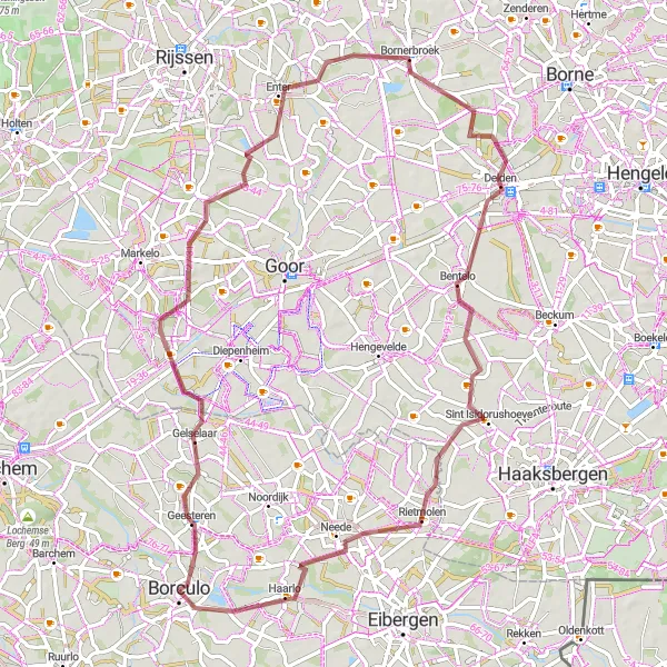 Map miniature of "Rural Gravel Adventure through Rural Indents" cycling inspiration in Gelderland, Netherlands. Generated by Tarmacs.app cycling route planner