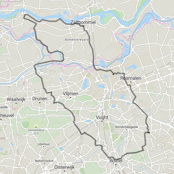 Map miniature of "Polder Tour" cycling inspiration in Gelderland, Netherlands. Generated by Tarmacs.app cycling route planner