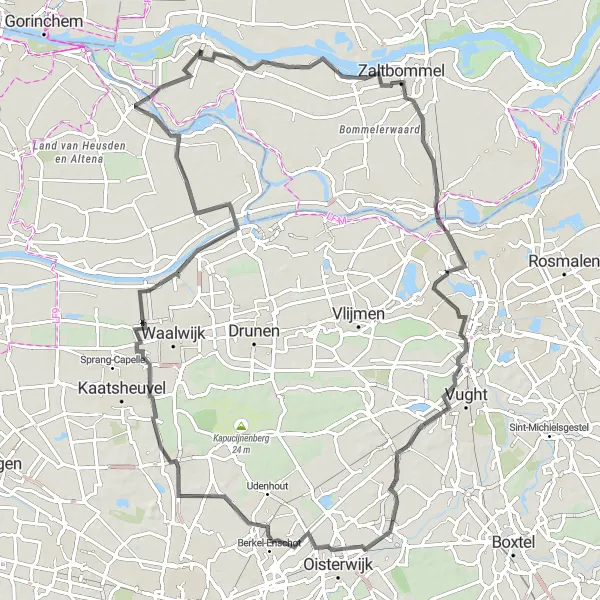 Map miniature of "River Ride" cycling inspiration in Gelderland, Netherlands. Generated by Tarmacs.app cycling route planner