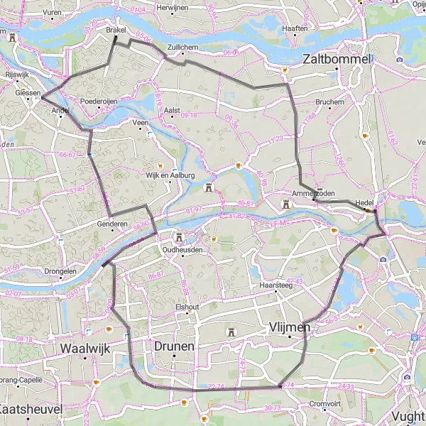 Miniatuurkaart van de fietsinspiratie "Wegroute vanuit Brakel naar Doeveren en terug" in Gelderland, Netherlands. Gemaakt door de Tarmacs.app fietsrouteplanner