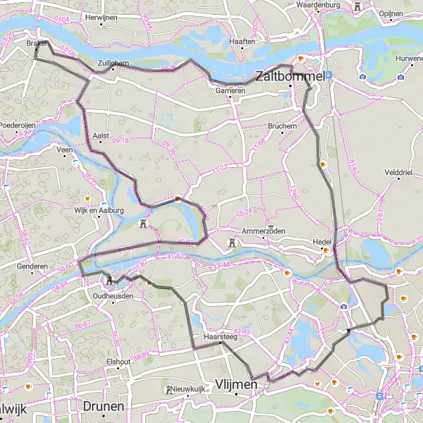 Map miniature of "Tour of Brakel" cycling inspiration in Gelderland, Netherlands. Generated by Tarmacs.app cycling route planner