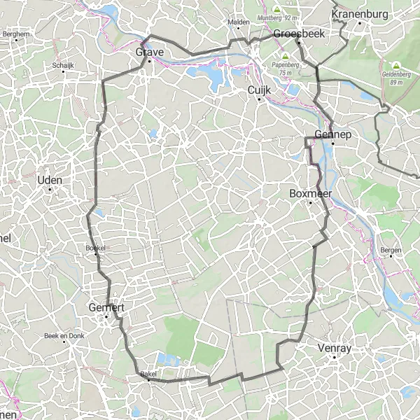 Map miniature of "The Road to Gemert" cycling inspiration in Gelderland, Netherlands. Generated by Tarmacs.app cycling route planner