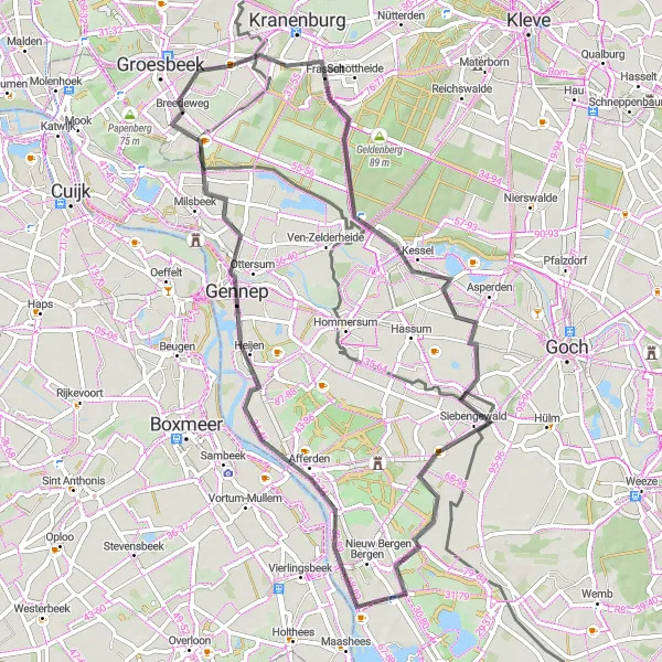 Map miniature of "Scenic Gennep Tour" cycling inspiration in Gelderland, Netherlands. Generated by Tarmacs.app cycling route planner