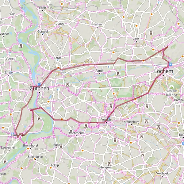 Miniatuurkaart van de fietsinspiratie "Gravelroute Eefde - Brummen via Vorden" in Gelderland, Netherlands. Gemaakt door de Tarmacs.app fietsrouteplanner