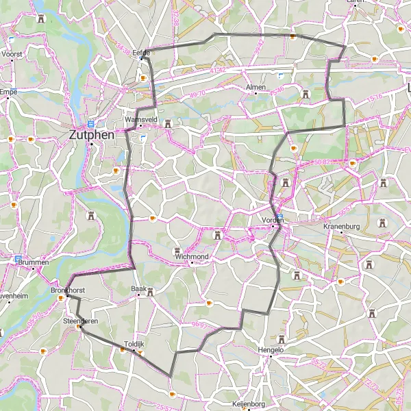 Miniatuurkaart van de fietsinspiratie "Wegroute langs Vorden en Steenderen" in Gelderland, Netherlands. Gemaakt door de Tarmacs.app fietsrouteplanner