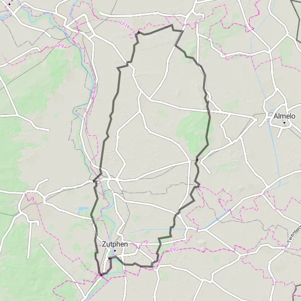 Miniatuurkaart van de fietsinspiratie "Rondje Lemelerberg en Holten" in Gelderland, Netherlands. Gemaakt door de Tarmacs.app fietsrouteplanner