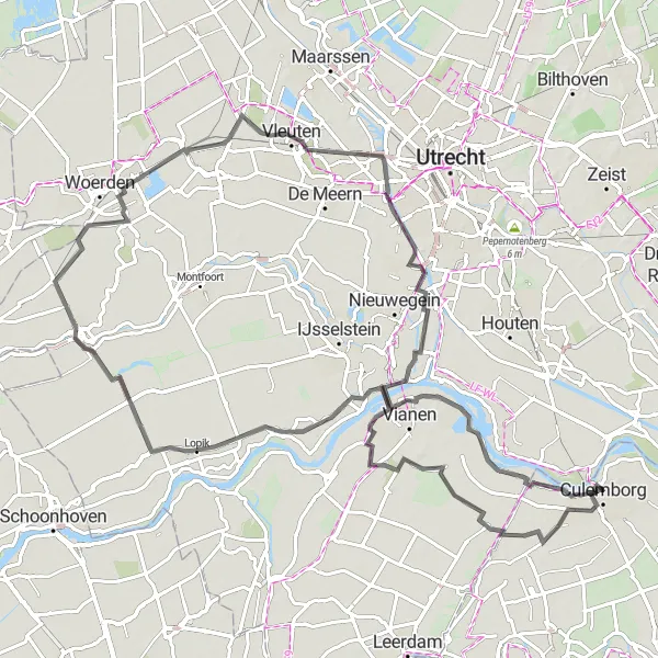 Miniatuurkaart van de fietsinspiratie "Polders en Papekop" in Gelderland, Netherlands. Gemaakt door de Tarmacs.app fietsrouteplanner