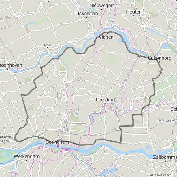 Miniatuurkaart van de fietsinspiratie "Vestingroute Culemborg en omstreken" in Gelderland, Netherlands. Gemaakt door de Tarmacs.app fietsrouteplanner