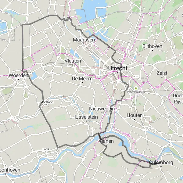 Map miniature of "Vianen Loop" cycling inspiration in Gelderland, Netherlands. Generated by Tarmacs.app cycling route planner