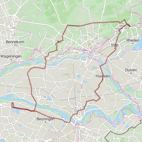 Miniatuurkaart van de fietsinspiratie "Gravel avontuur langs Deest en Huissen" in Gelderland, Netherlands. Gemaakt door de Tarmacs.app fietsrouteplanner