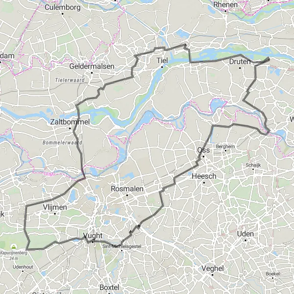 Miniatuurkaart van de fietsinspiratie "Historische fietstocht naar Druten" in Gelderland, Netherlands. Gemaakt door de Tarmacs.app fietsrouteplanner