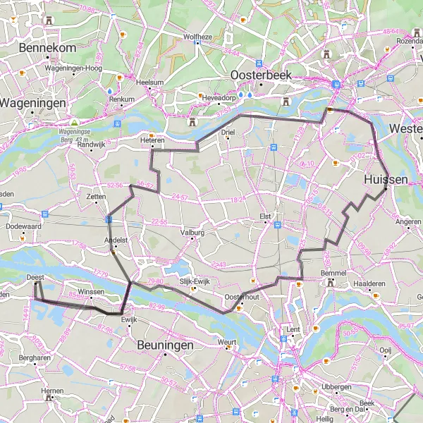 Map miniature of "Scenic Wonders" cycling inspiration in Gelderland, Netherlands. Generated by Tarmacs.app cycling route planner