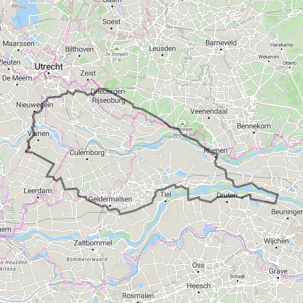 Miniatuurkaart van de fietsinspiratie "Fietsroute van Druten naar Winssen via Amerongen" in Gelderland, Netherlands. Gemaakt door de Tarmacs.app fietsrouteplanner