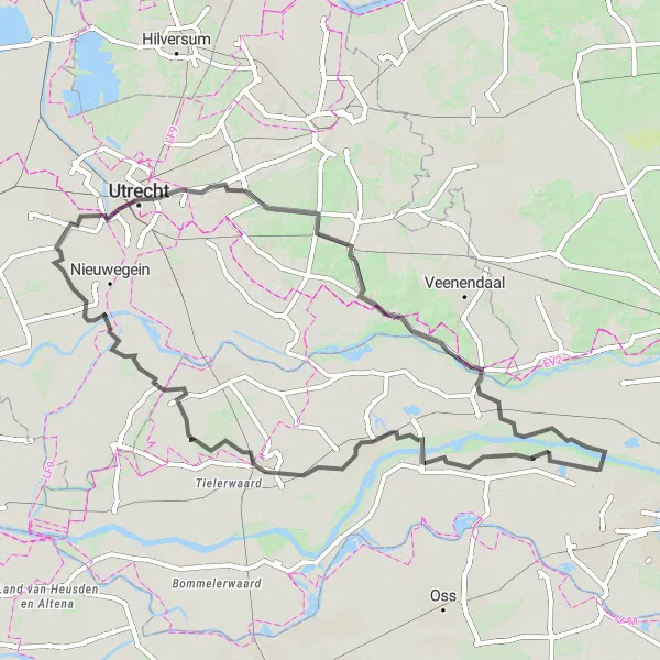 Miniatuurkaart van de fietsinspiratie "Fietsroute van Druten naar Winssen via Utrecht" in Gelderland, Netherlands. Gemaakt door de Tarmacs.app fietsrouteplanner