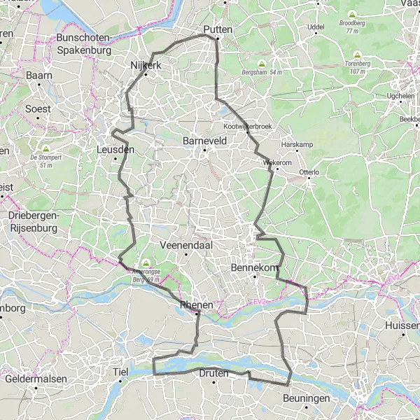 Miniatuurkaart van de fietsinspiratie "Langs kastelen en natuurreservaten in Gelderland" in Gelderland, Netherlands. Gemaakt door de Tarmacs.app fietsrouteplanner