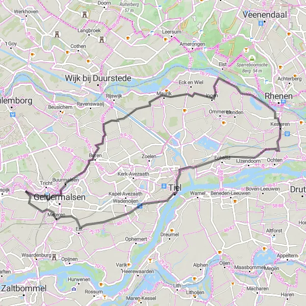 Map miniature of "The Buurmalsen Gravel Challenge" cycling inspiration in Gelderland, Netherlands. Generated by Tarmacs.app cycling route planner
