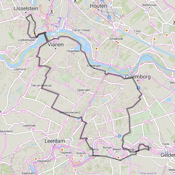 Miniatuurkaart van de fietsinspiratie "Rondje Rhenoy - Enspijk" in Gelderland, Netherlands. Gemaakt door de Tarmacs.app fietsrouteplanner