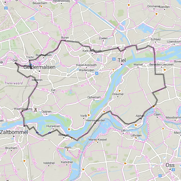 Map miniature of "The Gelderland Gravel Experience" cycling inspiration in Gelderland, Netherlands. Generated by Tarmacs.app cycling route planner