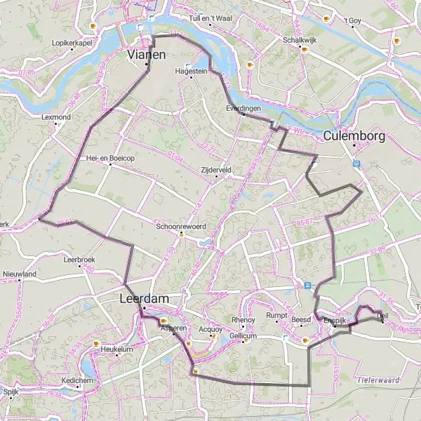 Map miniature of "Castles and Countryside" cycling inspiration in Gelderland, Netherlands. Generated by Tarmacs.app cycling route planner