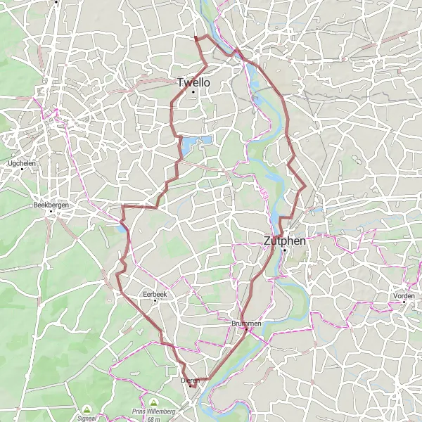 Map miniature of "Through Soerense Broek" cycling inspiration in Gelderland, Netherlands. Generated by Tarmacs.app cycling route planner