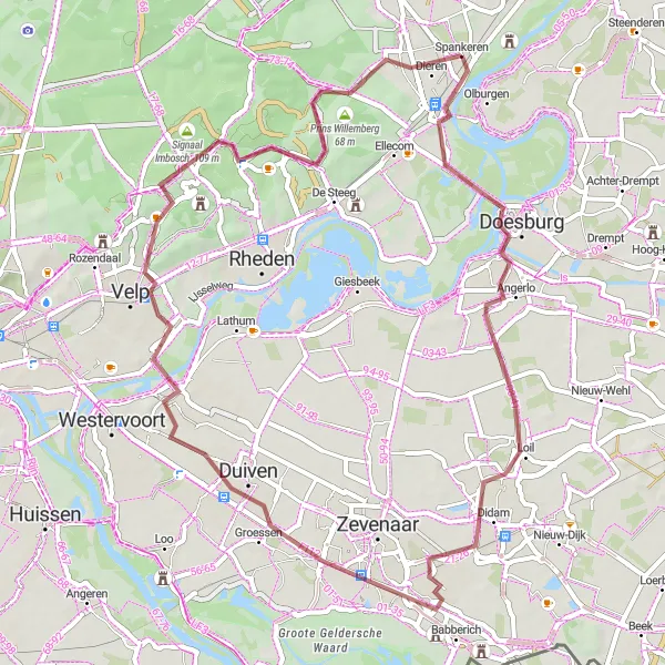 Map miniature of "Didam and Wildlife Spotting" cycling inspiration in Gelderland, Netherlands. Generated by Tarmacs.app cycling route planner