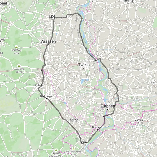 Miniatuurkaart van de fietsinspiratie "Tocht langs Beekbergen en Deventer" in Gelderland, Netherlands. Gemaakt door de Tarmacs.app fietsrouteplanner