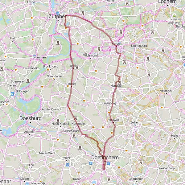 Miniatuurkaart van de fietsinspiratie "Gravelroute vanuit Wijnbergen naar Doetinchem" in Gelderland, Netherlands. Gemaakt door de Tarmacs.app fietsrouteplanner