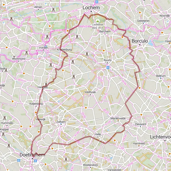 Miniatuurkaart van de fietsinspiratie "Rondje Doetinchem en omgeving" in Gelderland, Netherlands. Gemaakt door de Tarmacs.app fietsrouteplanner