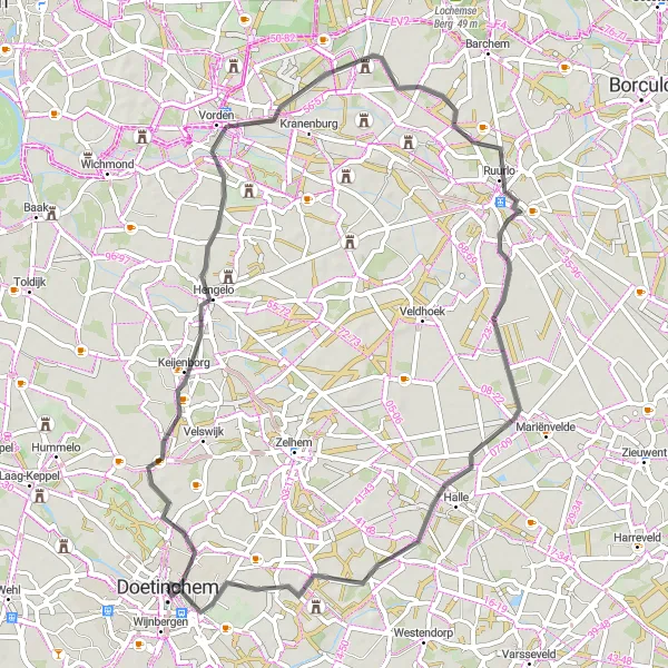 Miniatuurkaart van de fietsinspiratie "Rondje Doetinchem - Ruurlo" in Gelderland, Netherlands. Gemaakt door de Tarmacs.app fietsrouteplanner