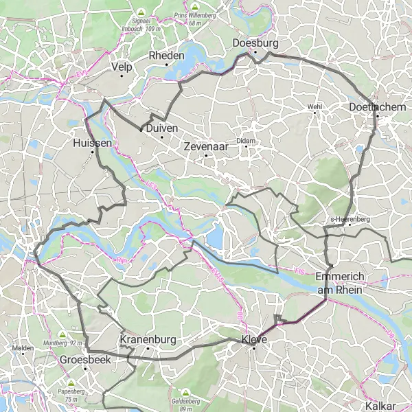 Map miniature of "Scenic Hills and Historical Landmarks" cycling inspiration in Gelderland, Netherlands. Generated by Tarmacs.app cycling route planner