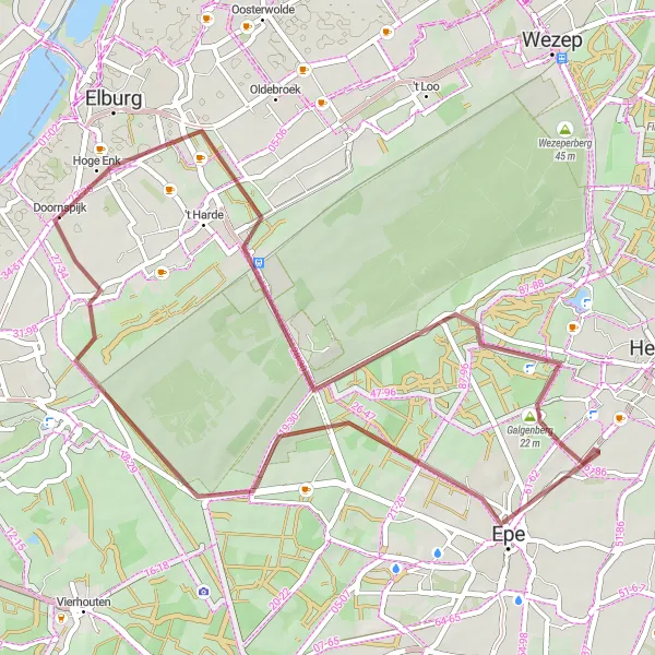 Map miniature of "Enkhuizen Forest and Wessinge Loop" cycling inspiration in Gelderland, Netherlands. Generated by Tarmacs.app cycling route planner