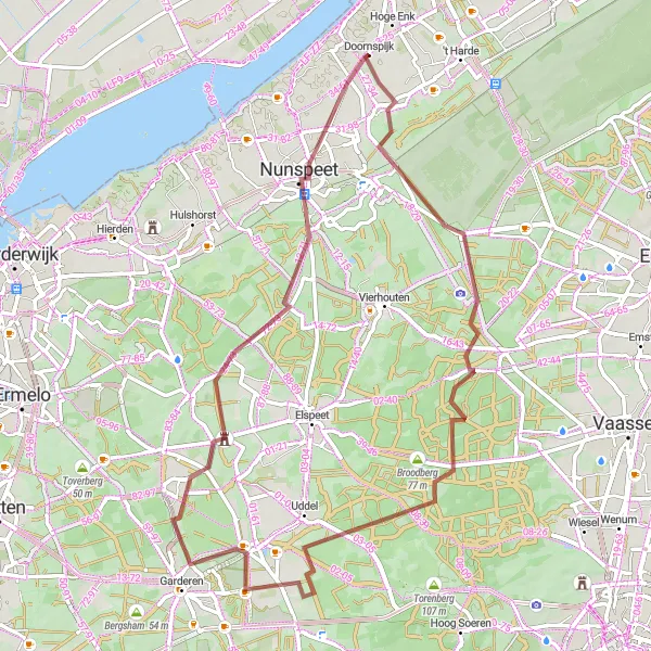 Map miniature of "Nunspeet Gravel Adventure" cycling inspiration in Gelderland, Netherlands. Generated by Tarmacs.app cycling route planner
