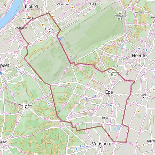 Map miniature of "Doornspijk and Surroundings" cycling inspiration in Gelderland, Netherlands. Generated by Tarmacs.app cycling route planner