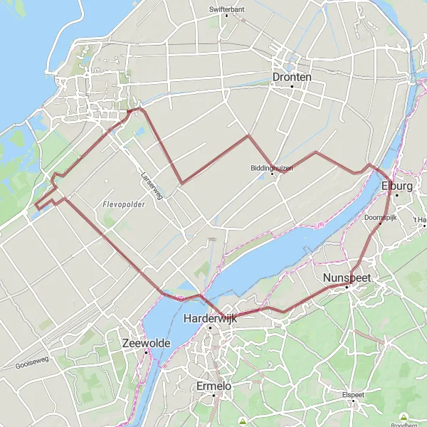 Miniatuurkaart van de fietsinspiratie "Gravelroute Veluwemeer - Harderwijk" in Gelderland, Netherlands. Gemaakt door de Tarmacs.app fietsrouteplanner