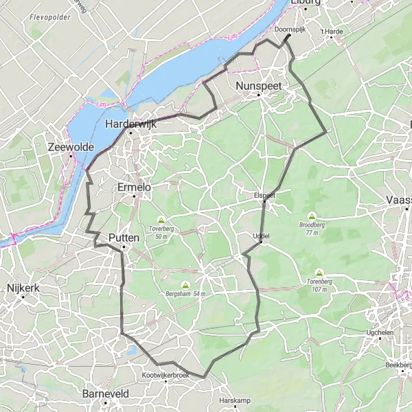 Map miniature of "The Road Explorer" cycling inspiration in Gelderland, Netherlands. Generated by Tarmacs.app cycling route planner