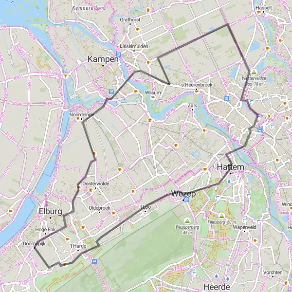 Miniatuurkaart van de fietsinspiratie "Ontdekkingstocht per fiets rond Doornspijk" in Gelderland, Netherlands. Gemaakt door de Tarmacs.app fietsrouteplanner