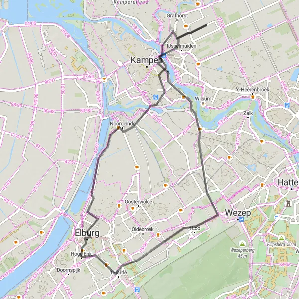 Map miniature of "Elburg and Beyond" cycling inspiration in Gelderland, Netherlands. Generated by Tarmacs.app cycling route planner