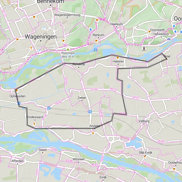 Map miniature of "Heteren Route" cycling inspiration in Gelderland, Netherlands. Generated by Tarmacs.app cycling route planner