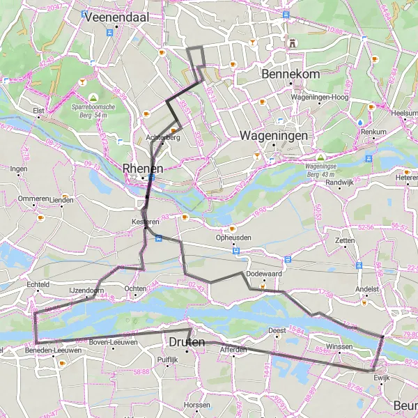 Map miniature of "Grand Tour around Druten" cycling inspiration in Gelderland, Netherlands. Generated by Tarmacs.app cycling route planner