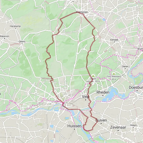 Map miniature of "Scenic Gravel Tour of Gelderland" cycling inspiration in Gelderland, Netherlands. Generated by Tarmacs.app cycling route planner