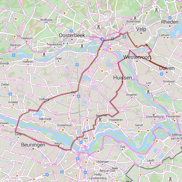 Miniatuurkaart van de fietsinspiratie "Graveltocht Bergerden naar Nieuwgraaf" in Gelderland, Netherlands. Gemaakt door de Tarmacs.app fietsrouteplanner