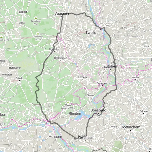 Map miniature of "The Groessen Loop" cycling inspiration in Gelderland, Netherlands. Generated by Tarmacs.app cycling route planner