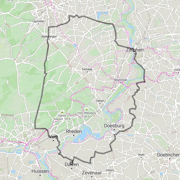 Map miniature of "Arnhem Loop" cycling inspiration in Gelderland, Netherlands. Generated by Tarmacs.app cycling route planner