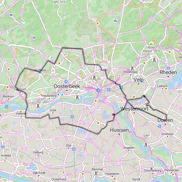 Miniatuurkaart van de fietsinspiratie "Korte route door Gelderland" in Gelderland, Netherlands. Gemaakt door de Tarmacs.app fietsrouteplanner