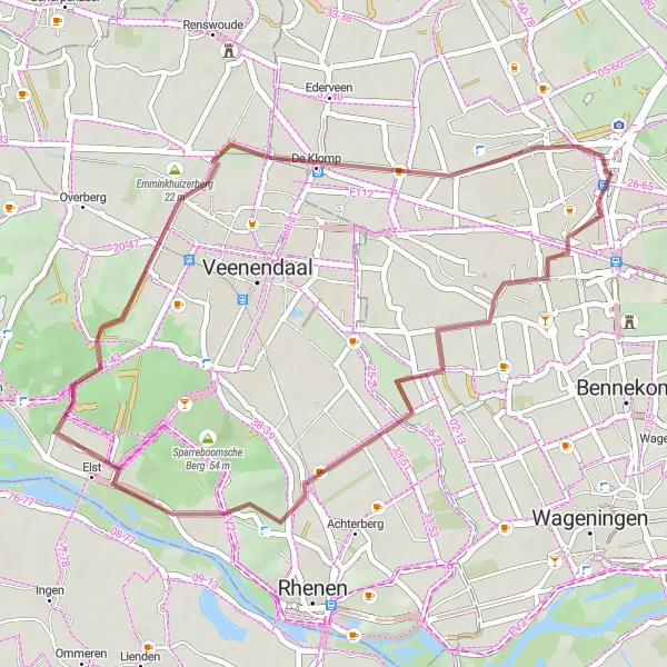 Miniatuurkaart van de fietsinspiratie "Gravelavontuur van Ede naar De Klomp via Paasheuvel" in Gelderland, Netherlands. Gemaakt door de Tarmacs.app fietsrouteplanner
