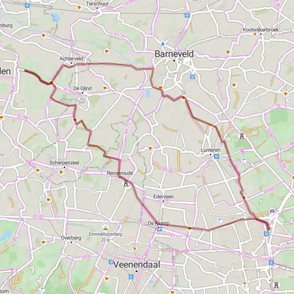 Miniatuurkaart van de fietsinspiratie "Graveltocht van Ede naar Asschat en terug" in Gelderland, Netherlands. Gemaakt door de Tarmacs.app fietsrouteplanner