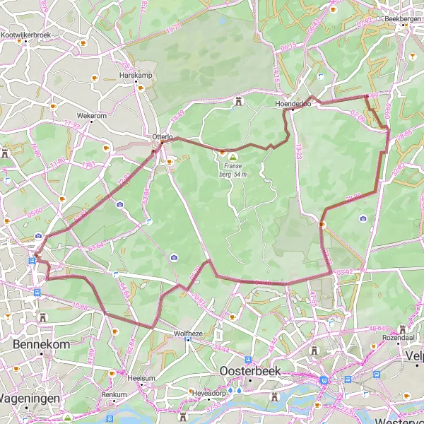 Map miniature of "The Gravel Adventure" cycling inspiration in Gelderland, Netherlands. Generated by Tarmacs.app cycling route planner